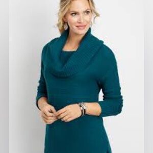 Cowl Neck Sweater Cozy Knit Green Teal Size Large